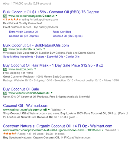 Google Search Engine results for Coconut Oil