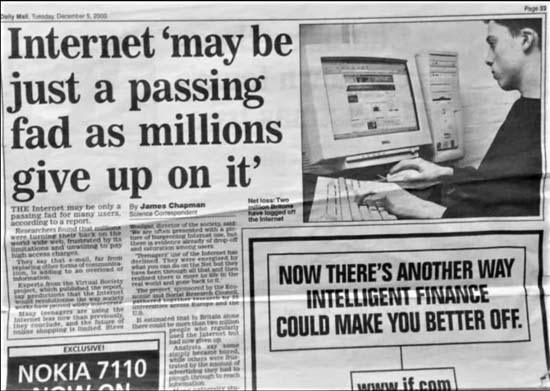 An article from The Daily Mail claiming the internet may be a passing fad