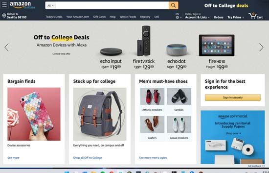 Screenshot of Amazon Homepage