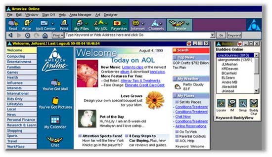 Screenshot of AOL homepage in the 90s