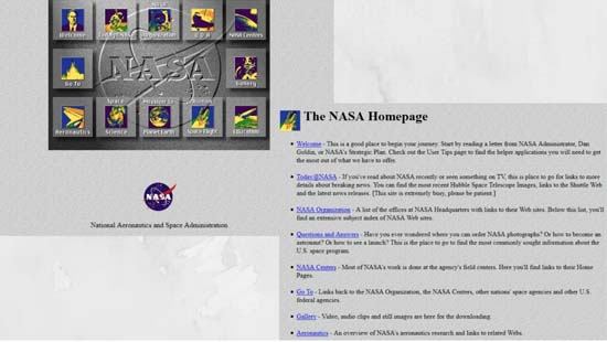 Screenshot of NASA homepage in the 90s