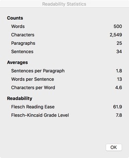 Readability checker example from Microsoft Word