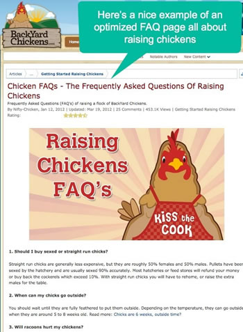Screen shot of the backyardchickens.com FAQ page