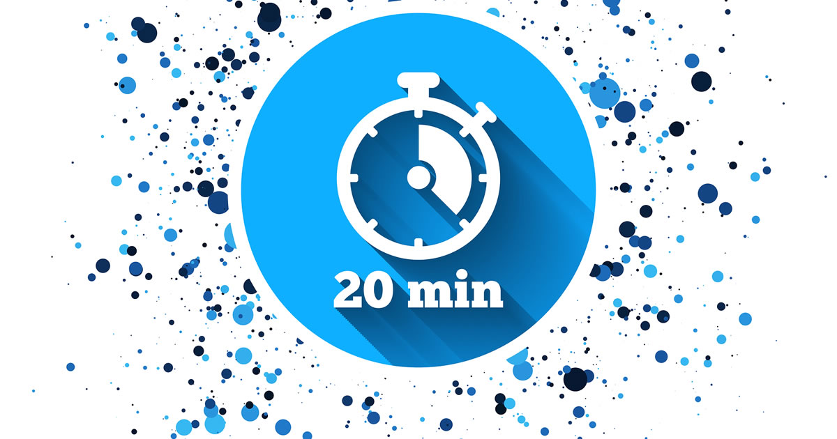 Graphic of stopwatch above the text 20 Min