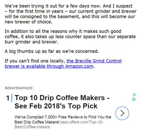 Coffee Detective website affiliate ad example