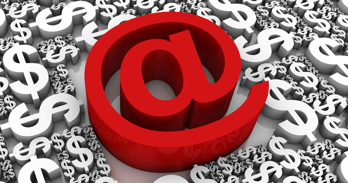 Email “At” symbol surrounded by dollar currency signs