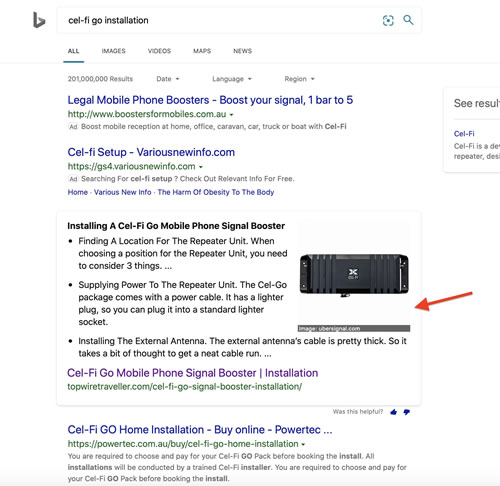 Google screen shot of an SEO-optimized post