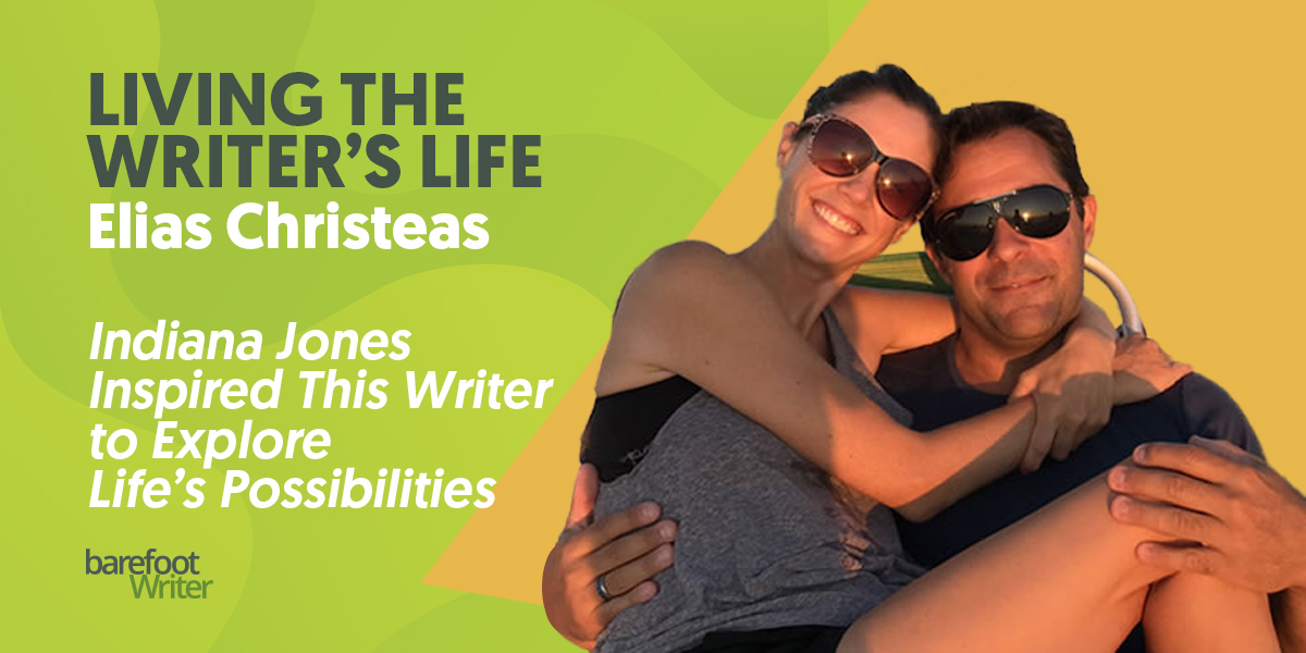 O escritor Elias Christeas e sua esposa na praia