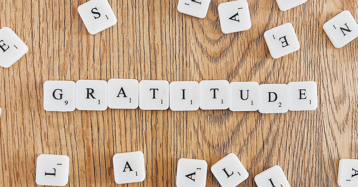 Gratitude written with scrabble tiles
