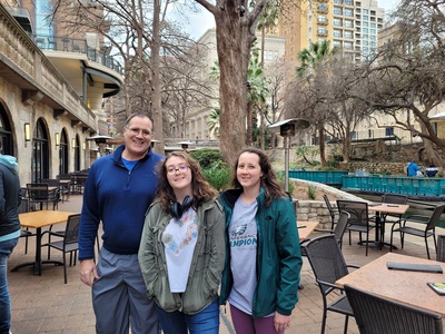 Writer Jon Stoltzfus and his two oldest daughters during a family trip to San Antonio’s River Walk