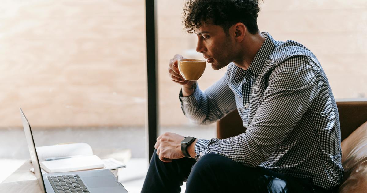 Writer drinking coffee