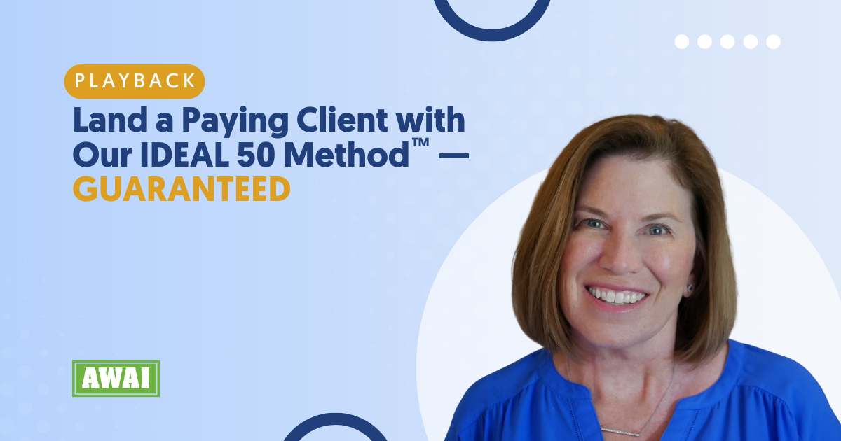 Playback titled “Land a Paying Client with Our IDEAL 50 Method™ — GUARANTEED.” featuring Katie Yeakle.