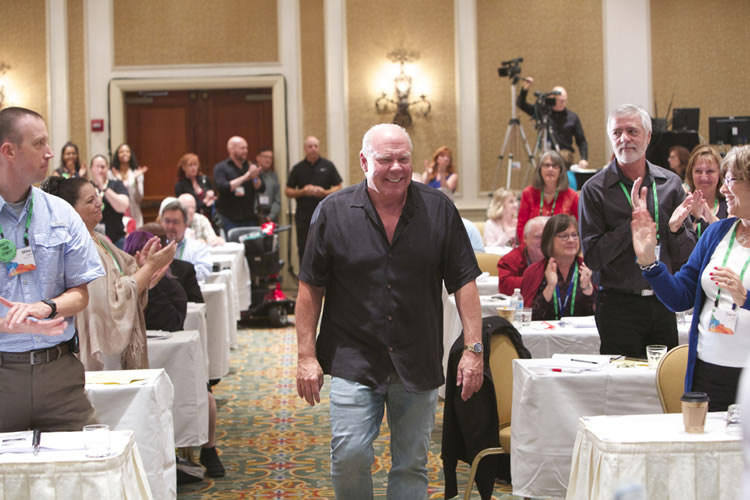 Clayton Makepeace walking to the stage at Bootcamp 2017.