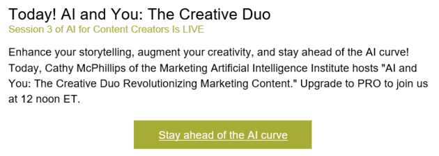 The first section of MarketingProfs’ e-newsletter promoting an upcoming webinar