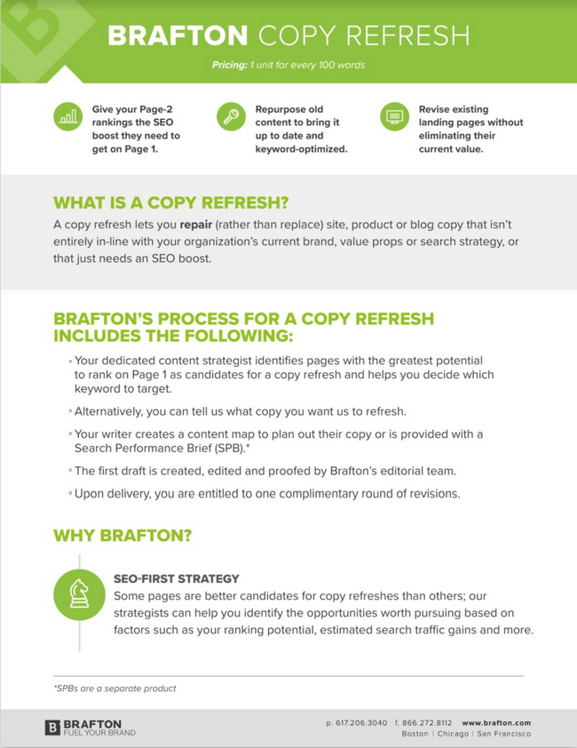Example of a one-sheet from the marketing agency Brafton