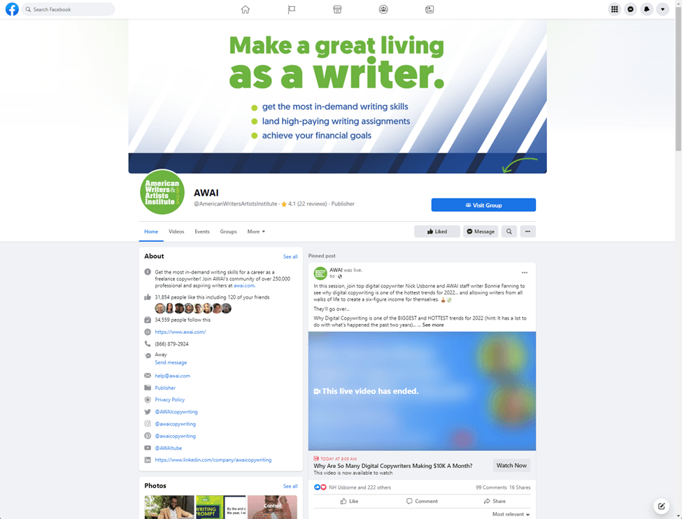 Facebook page example