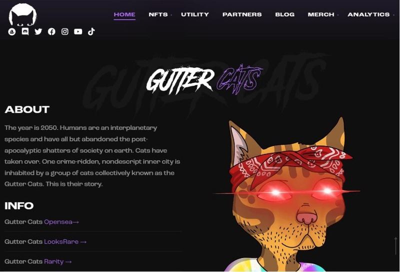 Screen shot of Gutter Cats' homepage