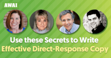 Inside AWAI webinar Use These Secrets to Write Effective Direct-Response Copy presented by speakers Katie Yeakle, Sandy Franks, David Deutsch, and Guillermo Rubio