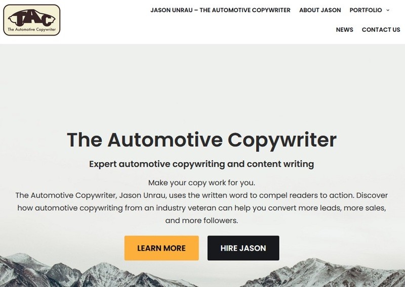 Screen shot of Jason Unrau’s freelance website