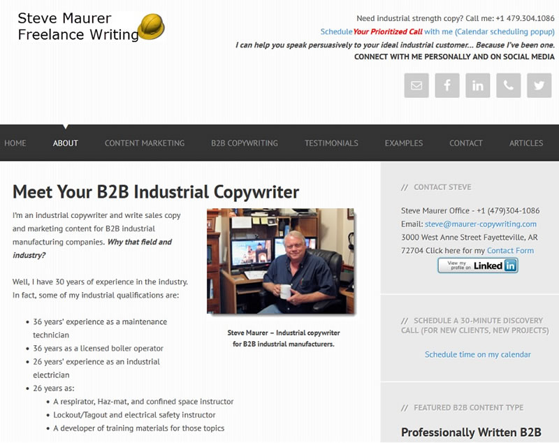 Screen shot of Steve Maurer’s copywriting website
