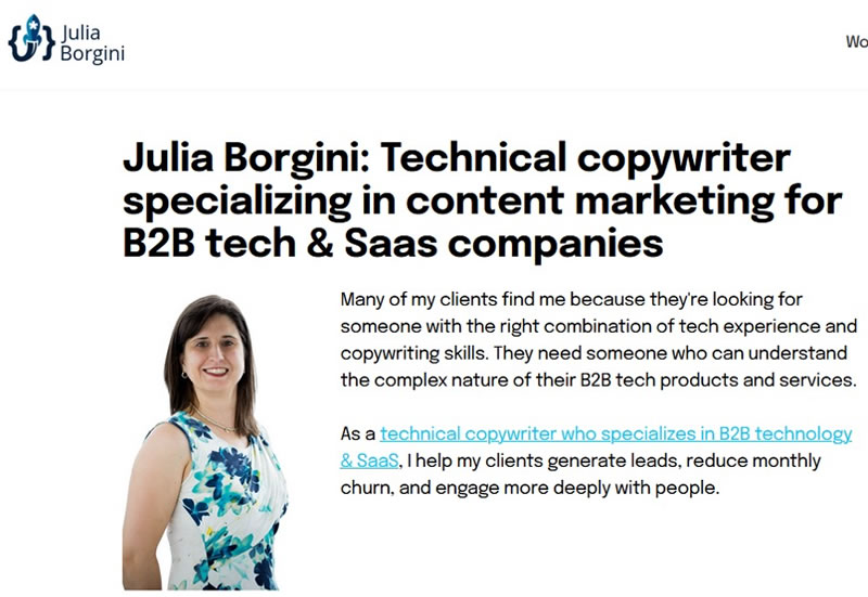 Screen shot of copywriter Julia Borgini’s website