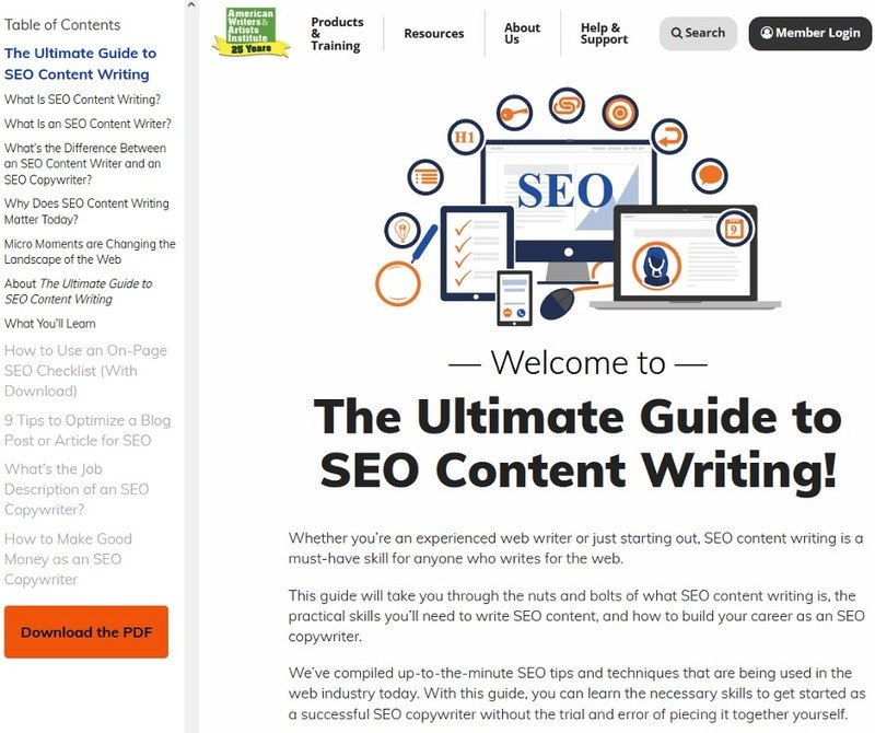Screen shot of AWAI’s Ultimate Guide to SEO Content Writing