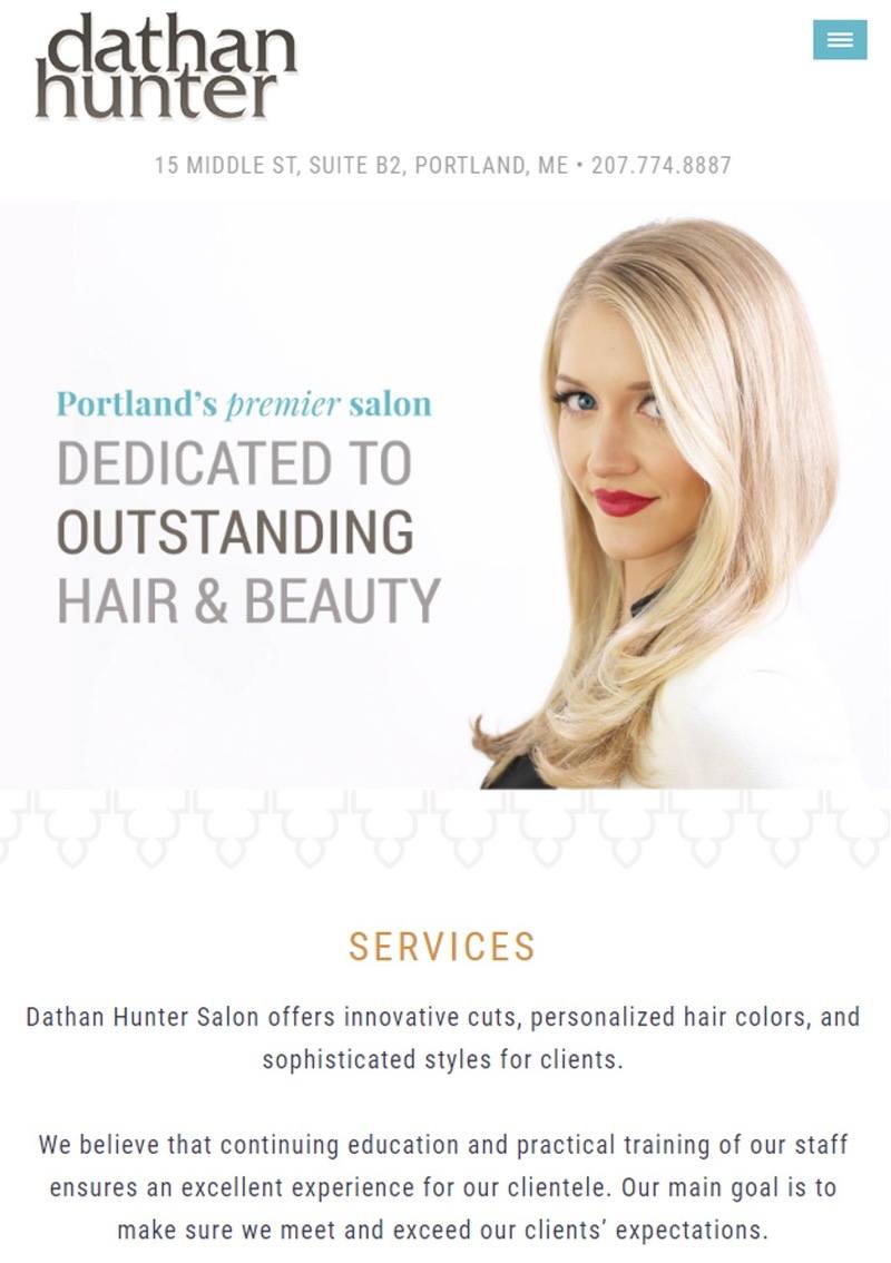 Screen shot of Dathan Hunter Salon’s homepage