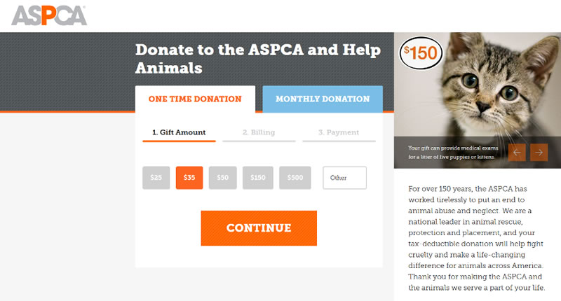 Screen shot of ASPCA public site