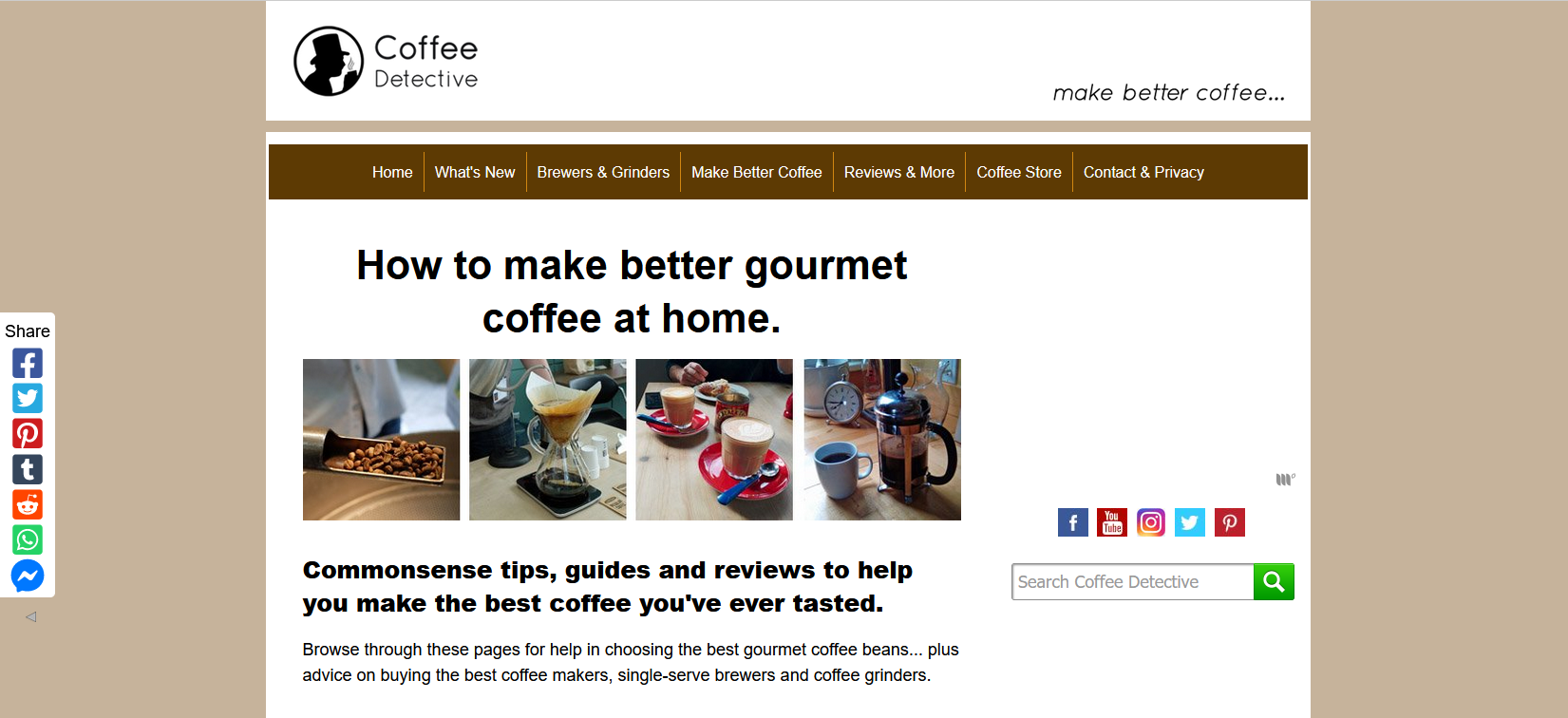 Screen shot of Nick Usborne’s blog Coffee Detective