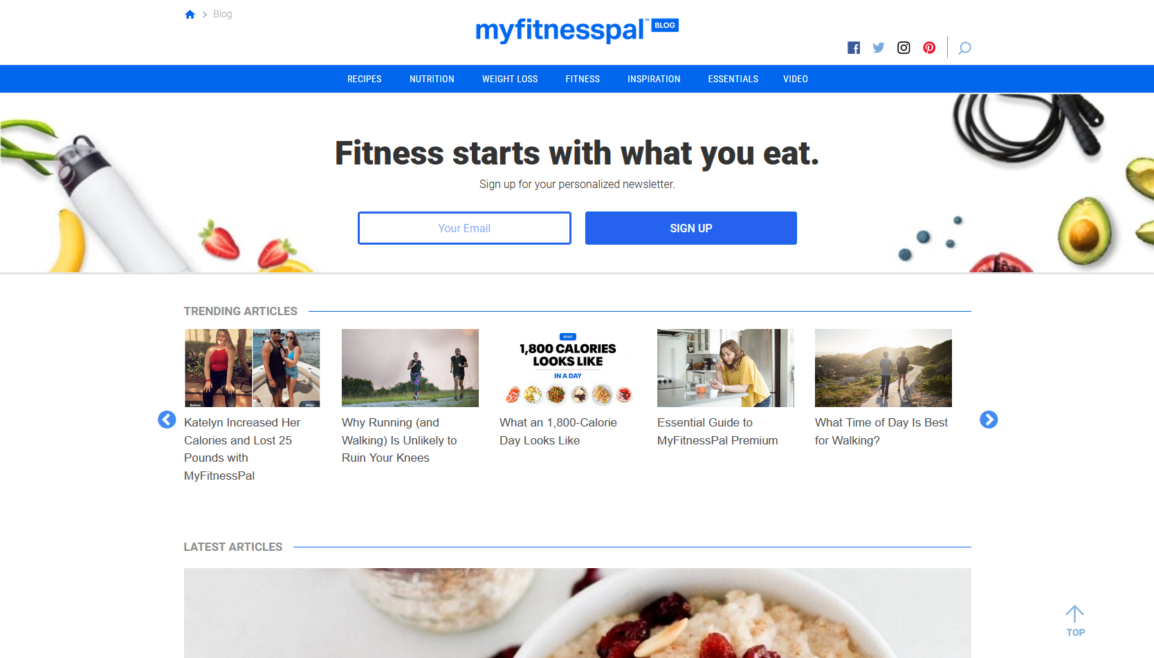 Screen shot of MyFitnessPal’s blog