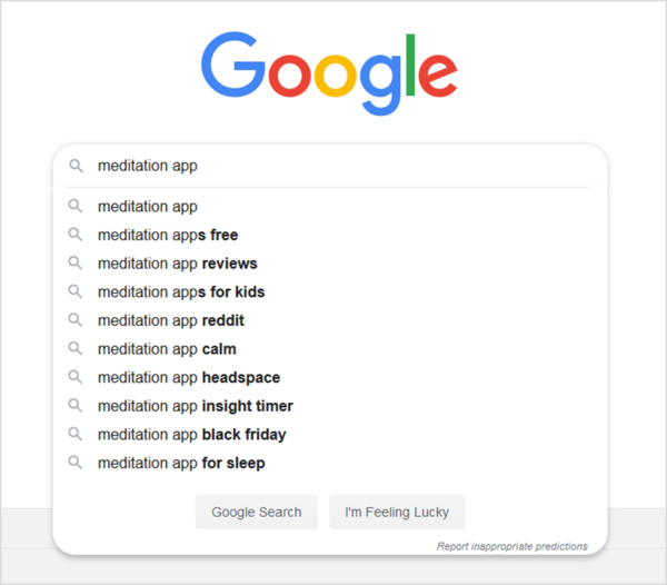 Screenshot of a Google autocomplete dropdown box