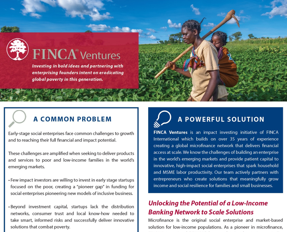 A brocure from FINCA Ventures
