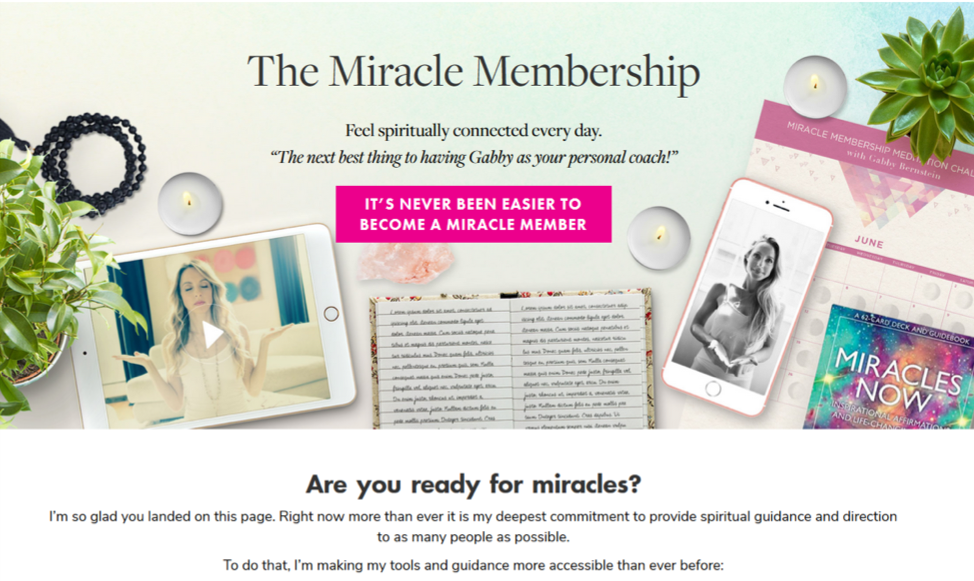 Screenshot from Gabby Bernstein’s website advertising their membership program