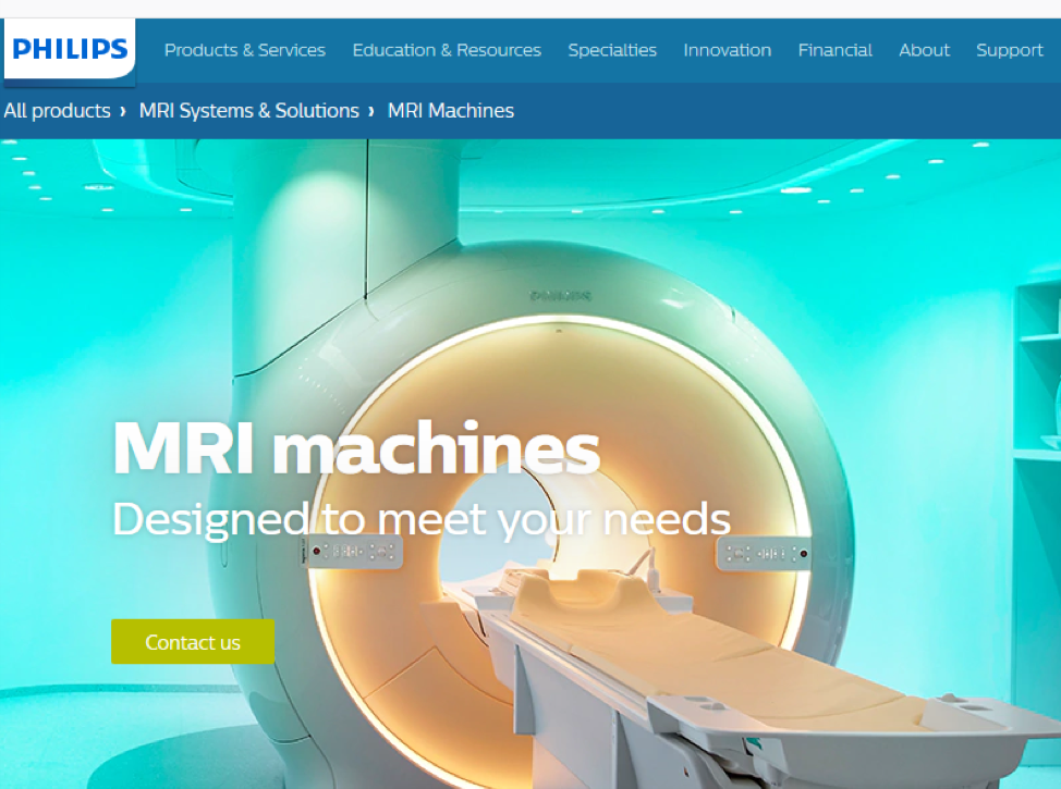 Screenshot of the philips healthcare website