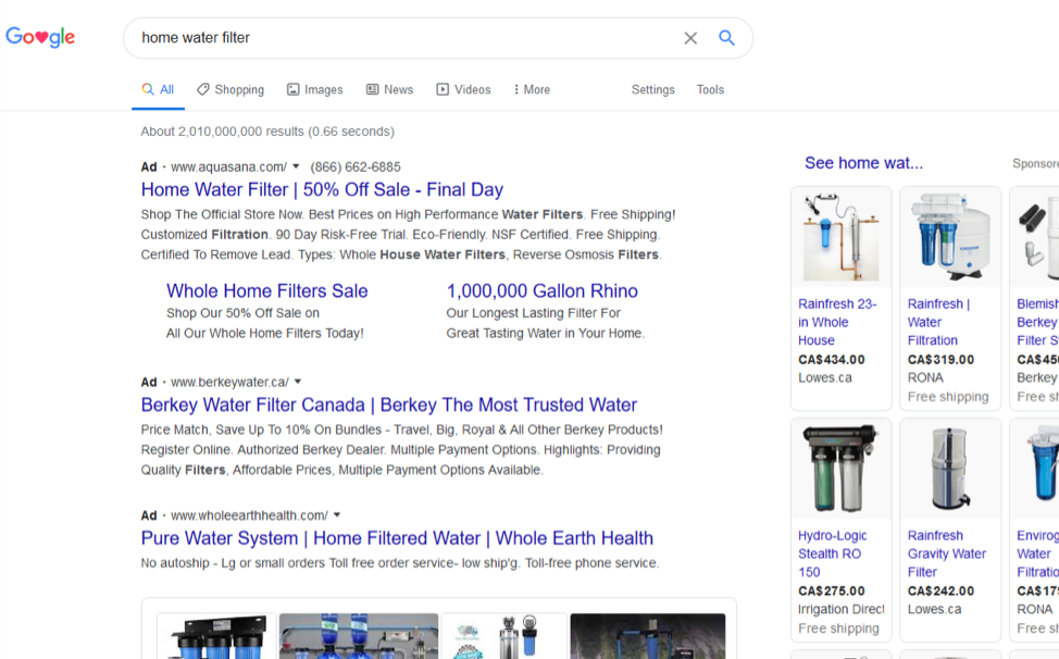 Screenshot of a Google search result featuring ads