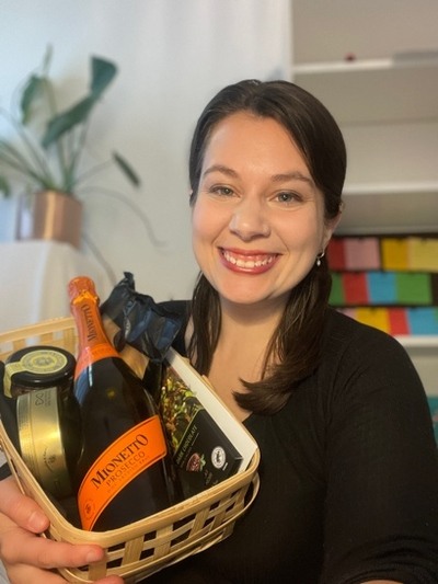 Rebekah Mays with her Celebratory Gift Basket