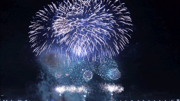 Colorful fireworks shooting into a dark night sky