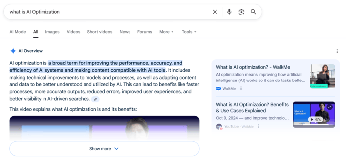 Screenshot of Google search results showing AI answer at the top