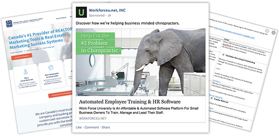 examples of a B2B ad, website, and video script
