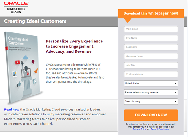 an example of a B2B lead-gen landing page by Oracle