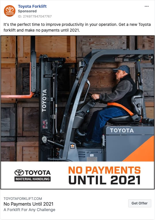 Facebook ad from Toyota Forklifts