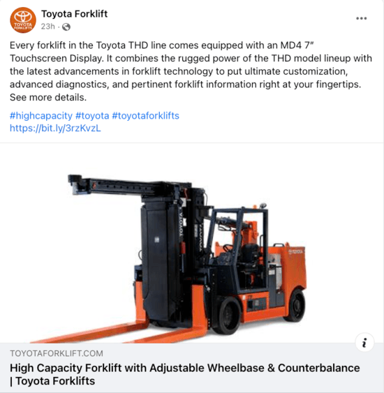 Facebook ad from Toyota Forklifts