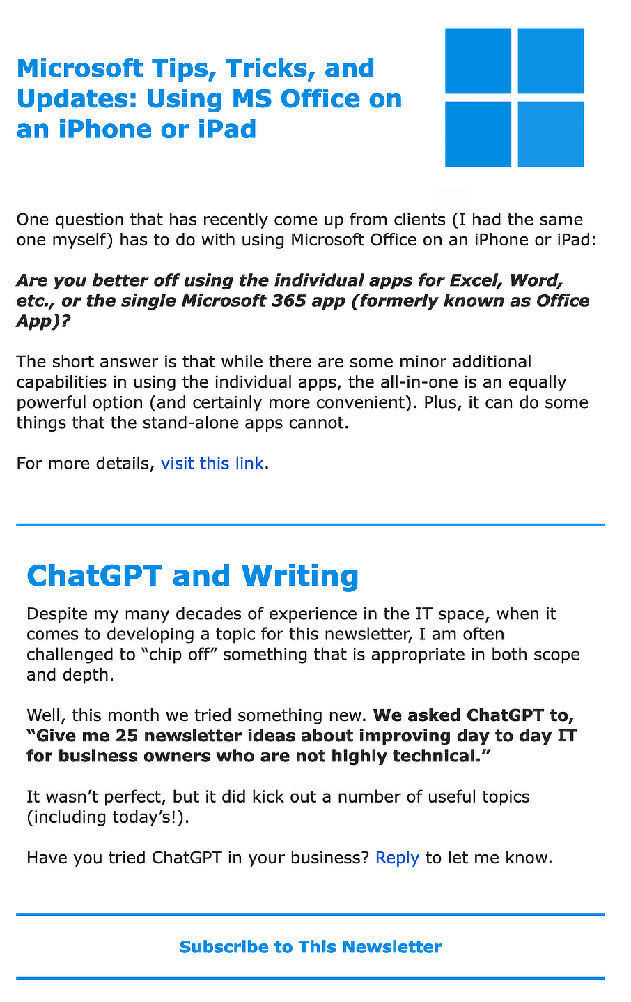 Michael Katz Email Newsletter Example