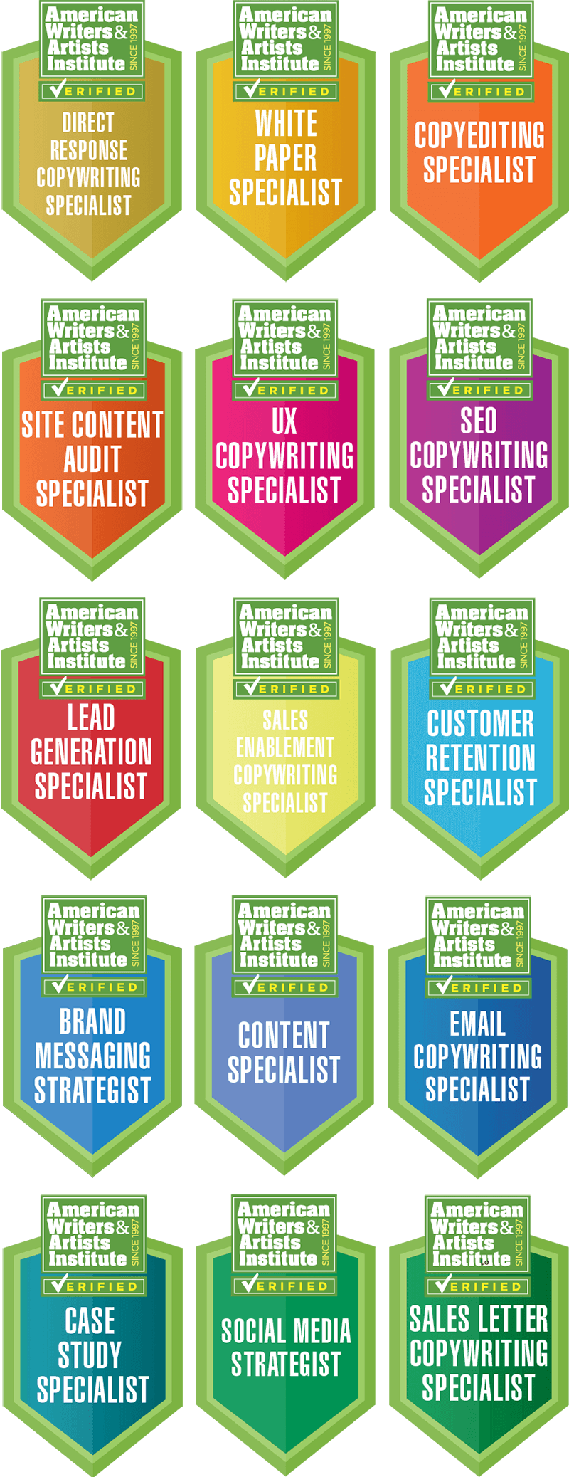 AWAI's premium collection of certification badges