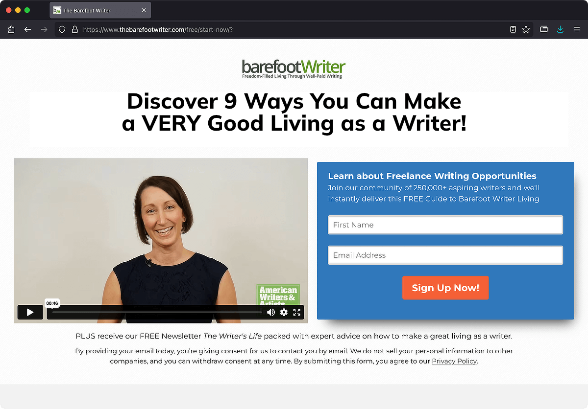 Example Website The Barefoot Writer