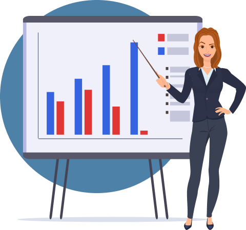 An image of a female and a chart