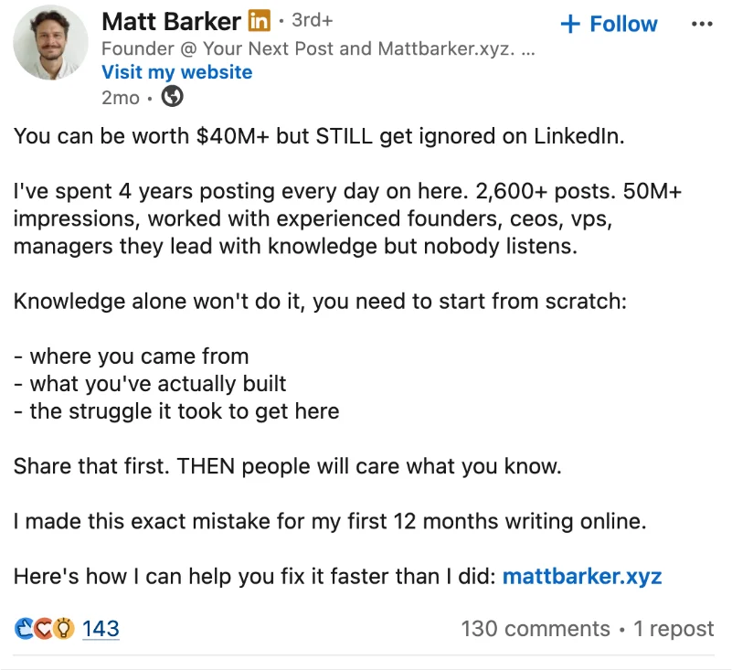 Linked in Example Post