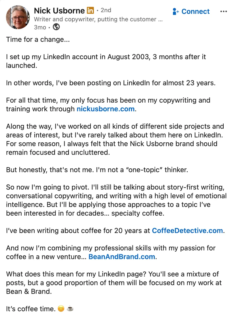 Linked in Example Post