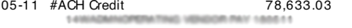 Bank statement showing a depost of $78,633.03