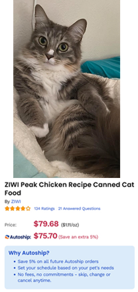 Nala depected next to her favorite cat food brand